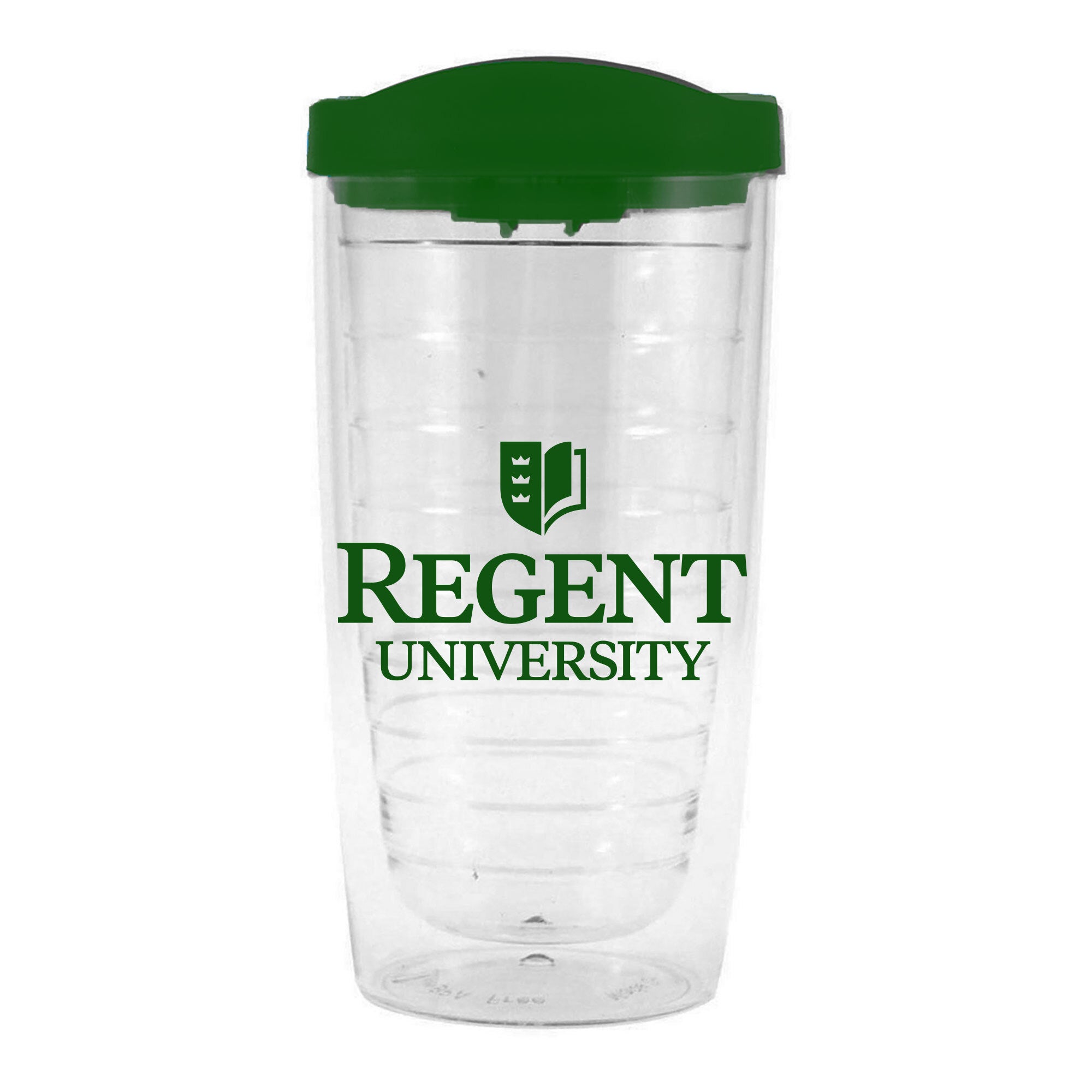 Regent University with Shield Tumbler Blue or Green Regent Gift Shop